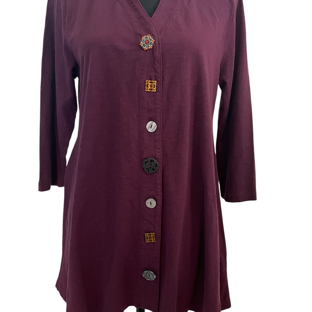 Soft Surroundings Danielle 3/4 Sleeve Tunic Size M Mismatched Button Front Top - Picture 2 of 7